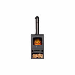 Adam Bergen XL Electric Stove in Charcoal Grey with Tall Angled Stove Pipe in Black