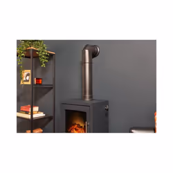 Adam Bergen XL Electric Stove in Charcoal Grey with Tall Angled Stove Pipe in Black