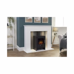 Adam Corinth Stove Fireplace in Pure White & Grey with Downlights & Bergen Electric Stove in Charcoal Grey, 48 Inch
