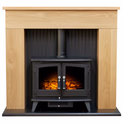 Adam Innsbruck Stove Fireplace in Oak with Woodhouse Electric Stove in