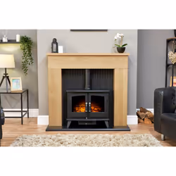 Adam Innsbruck Stove Fireplace in Oak with Woodhouse Electric Stove in