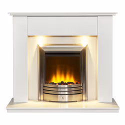 Adam Avila White Marble Fireplace with Amara Electric Fire in Brushed