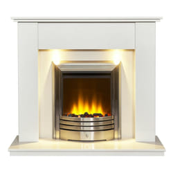 Adam Avila White Marble Fireplace with Amara Electric Fire in Brushed