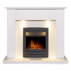 Adam Avila White Marble Fireplace with Colorado Electric Fire in Black