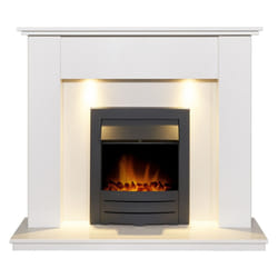 Adam Avila White Marble Fireplace with Colorado Electric Fire in Black