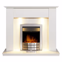 Adam Avila White Marble Fireplace with Colorado Electric Fire in Brush