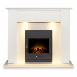 Adam Avila White Marble Fireplace with Oslo Electric Inset Stove in Bl