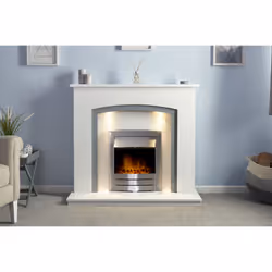 Adam Savanna Fireplace in Pure White & Grey with Downlights & Colorado Electric Fire in Brushed steel, 48 Inch
