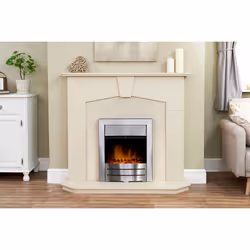 Adam Abbey Fireplace Suite in Stone Effect with Colorado Electric Fire in Brushed steel, 48 Inch