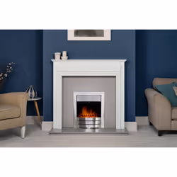 Adam Honley Fireplace in Pure White & Grey with Downlights & Colorado Electric Fire in Brushed steel, 48 Inch