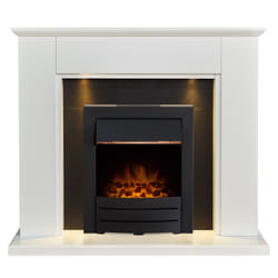 Adam Eltham Fireplace in Pure White & Black with Downlights & Colorado Black Electric Fire, 45 Inch