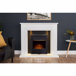 Adam Eltham Fireplace in Pure White & Black with Downlights & Colorado Black Electric Fire, 45 Inch