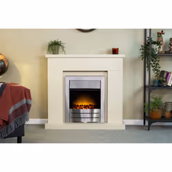 Adam Lomond Fireplace  in Stone Effect & Colorado Brushed Steel Electric Fire, 39 Inch