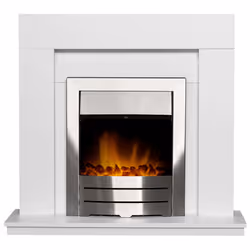Adam Malmo Fireplace in White with Colorado Electric Fire in Brushed Steel, 39 Inch