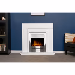 Adam Malmo Fireplace in White with Colorado Electric Fire in Brushed Steel, 39 Inch
