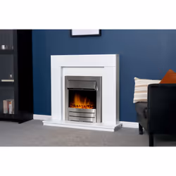 Adam Malmo Fireplace in White with Colorado Electric Fire in Brushed Steel, 39 Inch