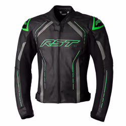 RST S1 CE Leather Jacket Black / Grey / Neon Green - 40