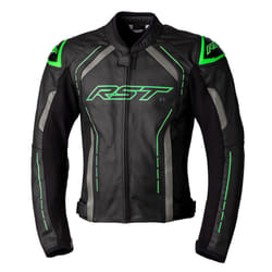RST S1 CE Leather Jacket Black / Grey / Neon Green - 40