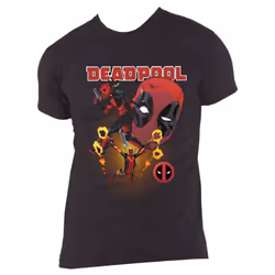 Deadpool T Shirt Deadpool Fight Collage Logo new Official Marvel Mens Black - XL, Black