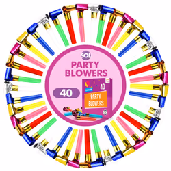 40pk Party Blowers | Colourful Party Whistles Blowouts