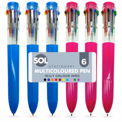 6pk 10 in 1 Multi Coloured Pens for Drawing & Writing