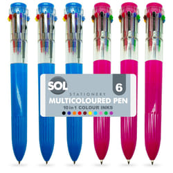 6pk 10 in 1 Multi Coloured Pens for Drawing & Writing
