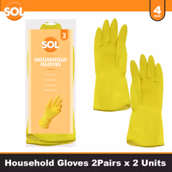 4 Pairs of Large Household Cleaning Gloves | Latex Rubber