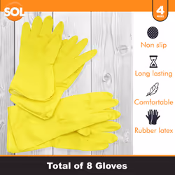 4 Pairs of Medium Household Cleaning Gloves | Latex Rubber