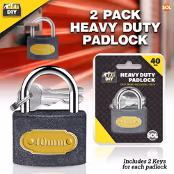 2X Heavy Duty Padlocks with Keys, 40mm Outdoor Lock with 2 Matching Key Set, Hardened Steel Shackle for Anti-Cutting & Sawing, Weatherproof Security
