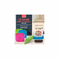 12 Small Plastic Containers with Lids 80ml, Stackable Small Food Containers W6 x D6 x H4 cm, Airtight Colourful Small Storage Containers, Kitchen