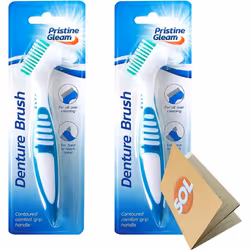 2pk Denture Toothbrush | Denture Cleaner with Multi-Layered Soft Bristles and Dual Angled Brush Heads | Includes SOL Notebook