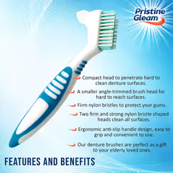 2pk Denture Toothbrush | Denture Cleaner with Multi-Layered Soft Bristles and Dual Angled Brush Heads | Includes SOL Notebook