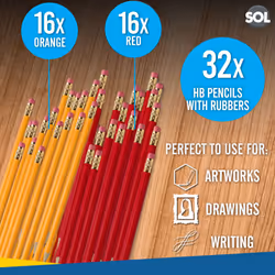 32pk HB Pencils With Rubbers On The End | HB Pencil Pack with Erasers | Writing Pencils for Children I Kids Pencils for School Supplies I School