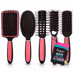 5pk Hair Brush Set | Hairbrushes for Women | Paddle Brush, Cushion Brush, Zig Zag Brush, Round Brush & Vented Hair Brushes fo ...