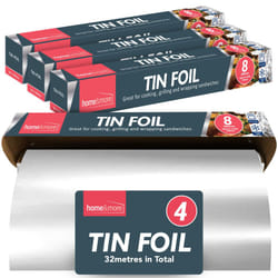 4pk Tin Foil 32m in Total - 8m x 29cm Large Size - Non-Stick Tin Foil for Wrapping, Grilling, BBQ & Baking â Heavy-Duty Silver Cooking Foil with