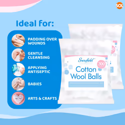 300pk Cotton Wool Balls | Soft & Gentle Natural Cotton Balls for Babies and Adults | Highly Absorbent Cotton Balls Baby | Baby Cotton Wool | Cotton