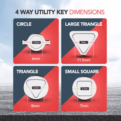 4 Way Utility Key | Meter Key for Electric Water Gas Meter Box Cabinet
