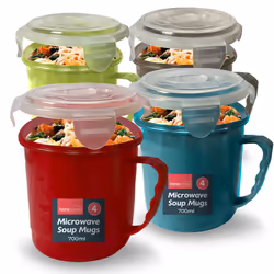 4 Microwave Soup Mug 700ml Food Porridge Bowl Cup Container Airtight