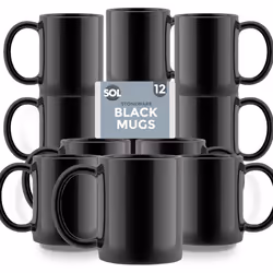 Black Mugs Set of 12 | 100% Lead and Cadmium Free Stoneware Mug Set 11oz | Great Gift Idea or Perfect for Kitchens, Restauran ...