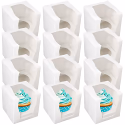 12 Cupcake Boxes Individual Box with Window Removable Inner Tray