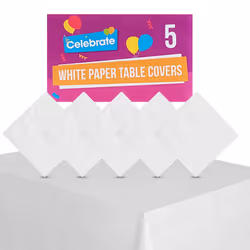 5pk White Paper Table Cloths Square 90cm | Disposable Party Tablecover