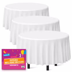 3 White Plastic Table Covers Round Tablecloth Disposable Party Cloth