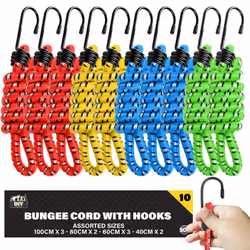 10pk Assorted Bungee Cords with Hooks | Long Bungee Cord with Hooks