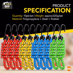10pk Assorted Bungee Cords with Hooks | Long Bungee Cord with Hooks