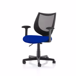The medium back chair has black mesh upholstery with a metal frame. This operator chair comes with fixed arms. Castors allow ...