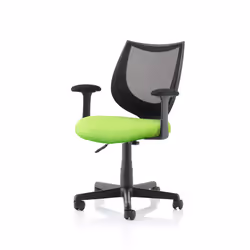 The medium back chair has black mesh upholstery with a metal frame. This operator chair comes with fixed arms. Castors allow ...