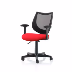 The medium back chair has black mesh upholstery with a metal frame. This operator chair comes with fixed arms. Castors allow ...