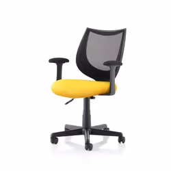 The medium back chair has black mesh upholstery with a metal frame. This operator chair comes with fixed arms. Castors allow ...