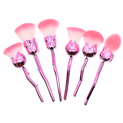 Aquarius Rose Makeup Brushes Set w/ Glossy Handles - Pink