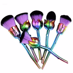 Aquarius Rose Makeup Brushes Set w/ Glossy Handles - Purple